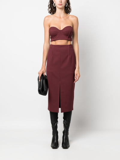 Shop Patrizia Pepe Pleat-detailing High-waisted Skirt In Red