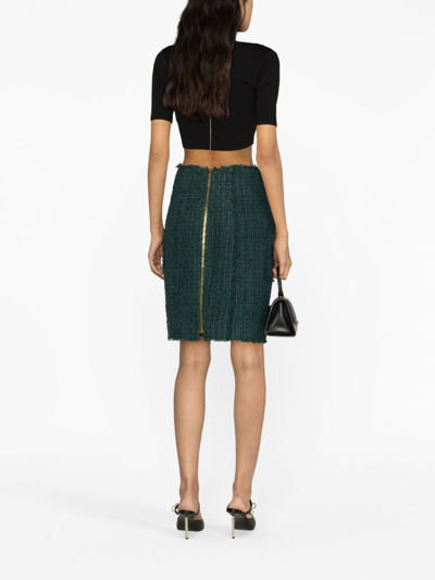 Balmain Tweed Double-breasted Pencil Skirt In Green