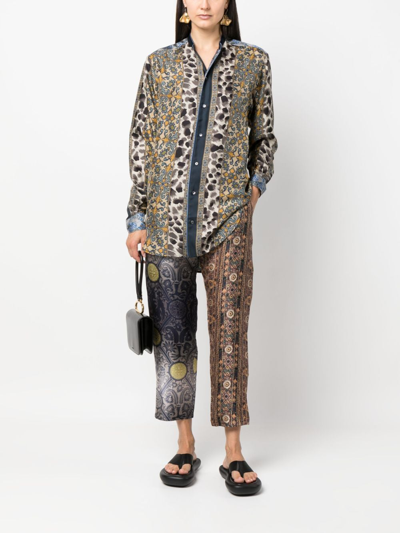 Shop Pierre-louis Mascia Graphic-print Silk Trousers In Brown