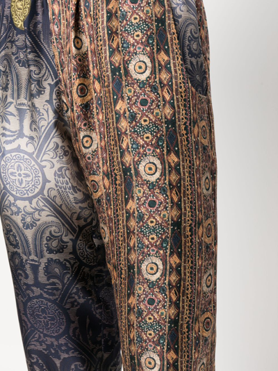Pierre-louis Mascia Graphic-print Silk Trousers In Brown