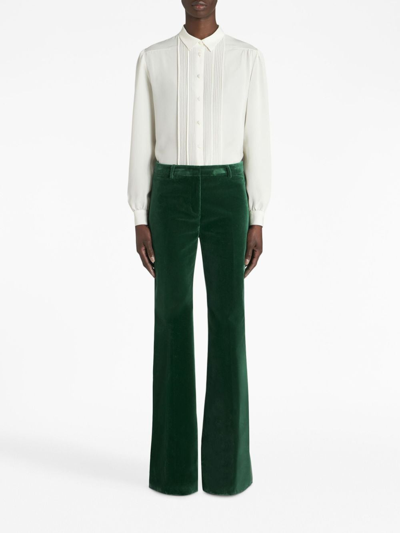 Shop Etro Flared Velvet Trousers In Green