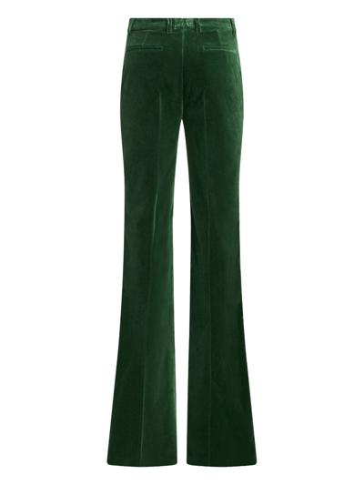 Shop Etro Flared Velvet Trousers In Green