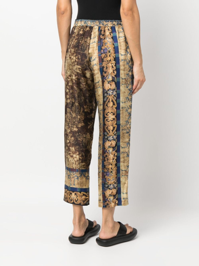Shop Pierre-louis Mascia Graphic-print Silk Trousers In Brown
