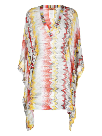 Shop Missoni Zigzag-patterned Woven Beach Cover-up In Red
