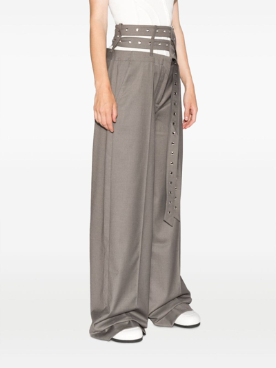 Shop Rokh Belted Wide-leg Trousers In Grey