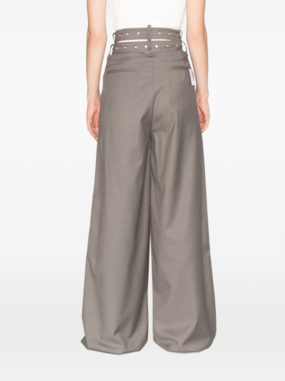 Shop Rokh Belted Wide-leg Trousers In Grey