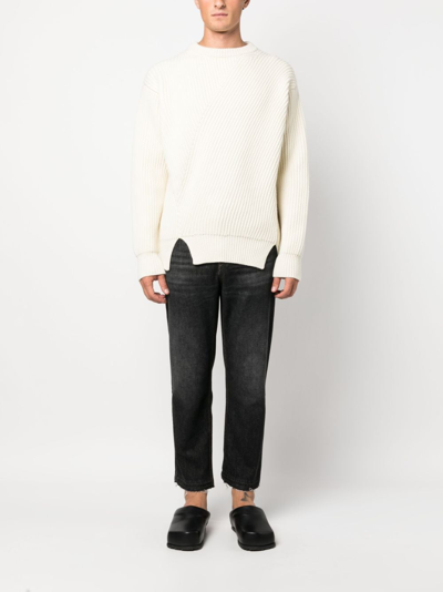 Shop Jil Sander Waffle-knit Side-slits Jumper In Neutrals