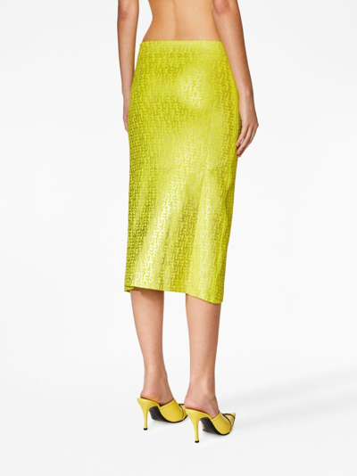 Shop Diesel M-ikaria Monogram-print Knitted Midi Skirt In Yellow
