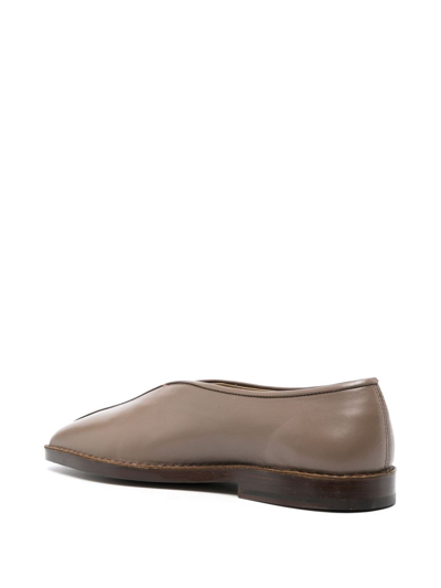 Shop Lemaire Piped-detail Square-toe Loafers In Brown