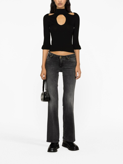 Shop Pinko Cut-out Ribbed-knit Top In Black