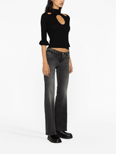 Shop Pinko Cut-out Ribbed-knit Top In Black