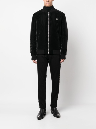 Philipp Plein Logo-patch Zip-up Bomber Jacket In Black