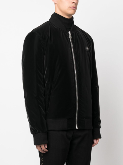 Philipp Plein Logo-patch Zip-up Bomber Jacket In Black