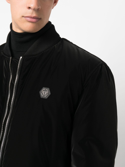 Philipp Plein Logo-patch Zip-up Bomber Jacket In Black