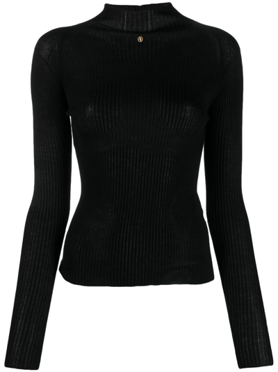 Shop Bally Long-sleeve Cashmere-blend Top In Black