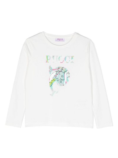 Pucci Junior Logo-print Long-sleeved T-shirt In White
