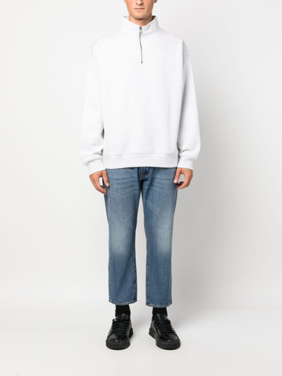 Shop Nike High-neck Zip-up Sweatshirt In Grey