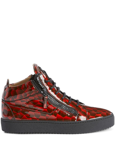 Shop Giuseppe Zanotti Kriss Geometric-pattern Glazed Sneakers In Red