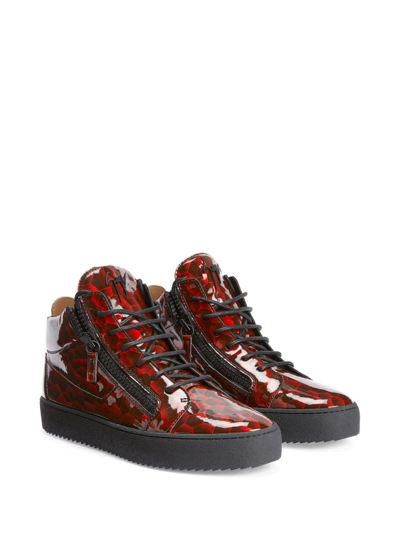 Shop Giuseppe Zanotti Kriss Geometric-pattern Glazed Sneakers In Red