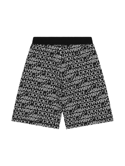 Dolce & Gabbana Boy's Logo-print Cotton Jogging Shorts In Black
