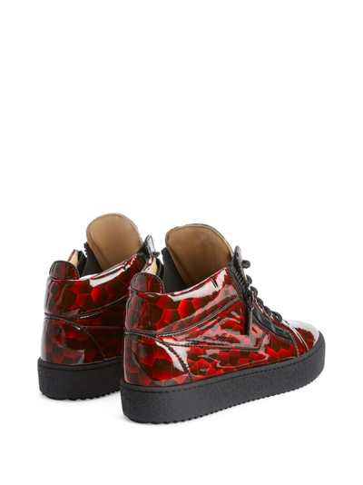 Shop Giuseppe Zanotti Kriss Geometric-pattern Glazed Sneakers In Red