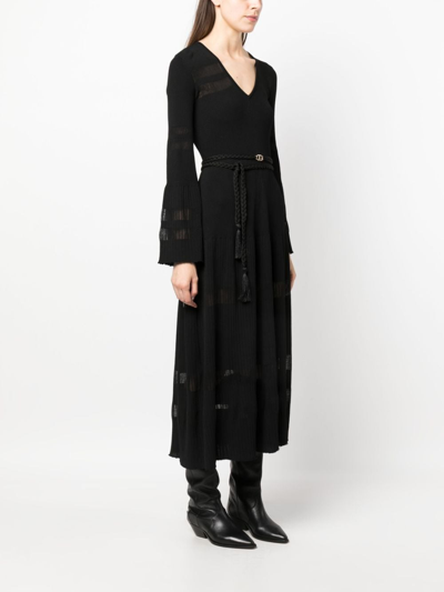 Shop Twinset V-neck Belted Midi Dress In Black