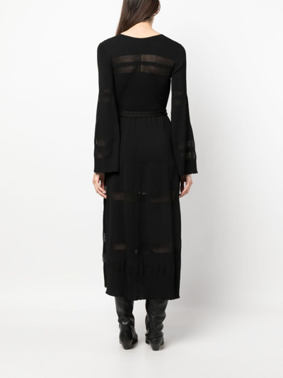 Shop Twinset V-neck Belted Midi Dress In Black