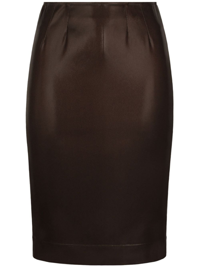 Shop Dolce & Gabbana High-waisted Midi Pencil-skirt In Brown