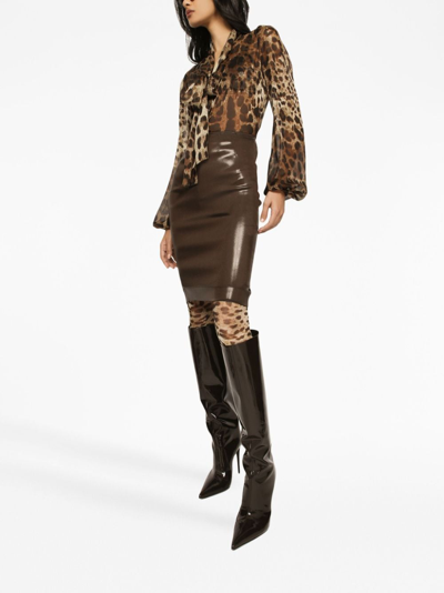 Dolce & Gabbana High-waisted Midi Pencil-skirt In Brown