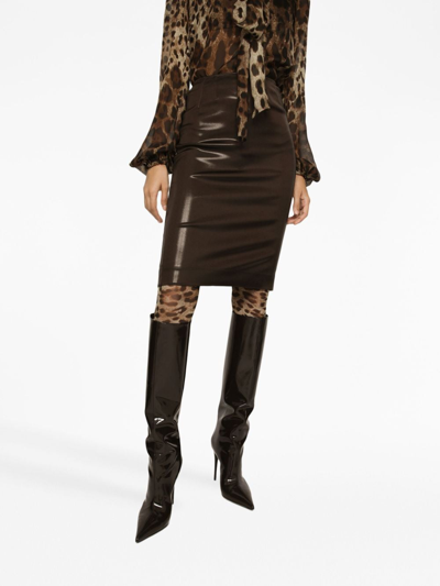 Shop Dolce & Gabbana High-waisted Midi Pencil-skirt In Brown