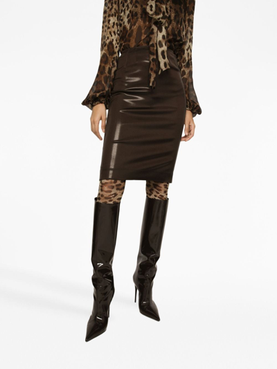 Dolce & Gabbana High-waisted Midi Pencil-skirt In Brown