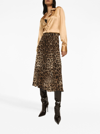 Dolce & Gabbana Leopard-print Stretch-crepe Midi Skirt In Brown