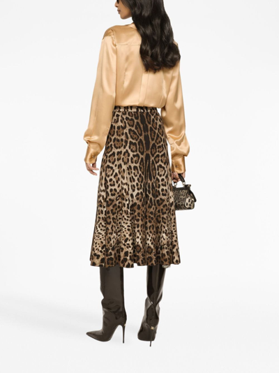 Dolce & Gabbana Leopard-print Stretch-crepe Midi Skirt In Brown