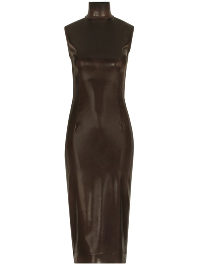 Shop Dolce & Gabbana Coated High-neck Midi Dress In Brown