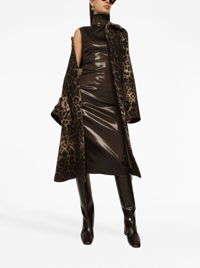 Dolce & Gabbana Coated High-neck Midi Dress In Brown
