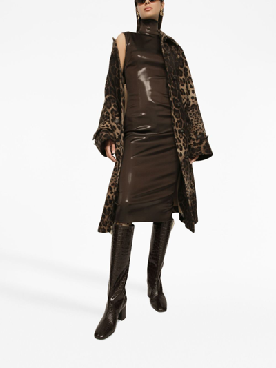 Dolce & Gabbana Coated High-neck Midi Dress In Brown