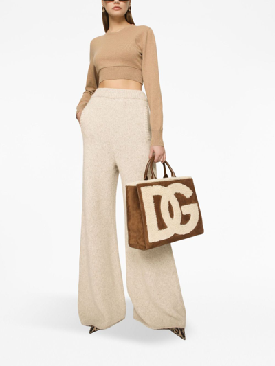 Dolce & Gabbana Cashmere And Wool Cropped Knit Crewneck In Brown