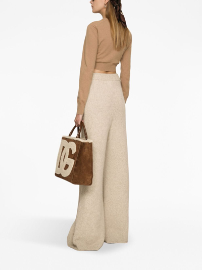 Dolce & Gabbana Cashmere And Wool Cropped Knit Crewneck In Brown
