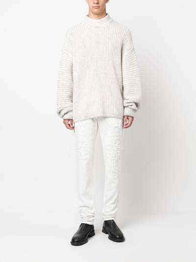 Shop Philipp Plein Distressed Straight-leg Jeans In White
