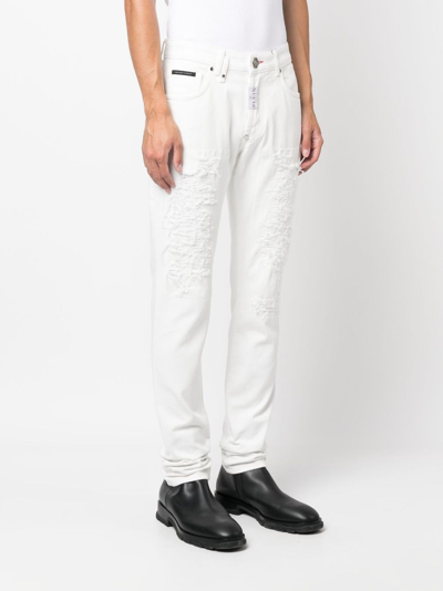 Shop Philipp Plein Distressed Straight-leg Jeans In White