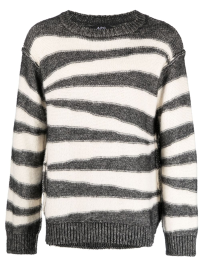 Shop Apc Striped Cotton-blend Jumper In Grey