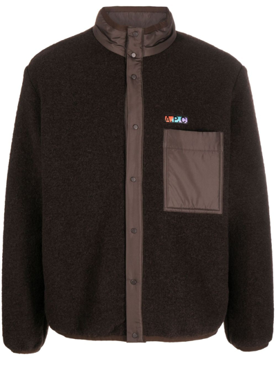 Shop Apc Logo-patch Wool-blend Jacket In Brown