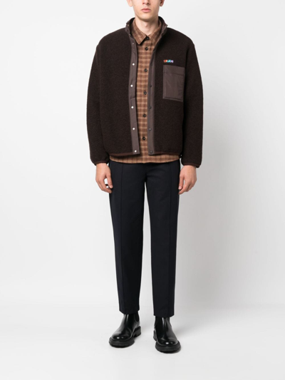 Shop Apc Logo-patch Wool-blend Jacket In Brown