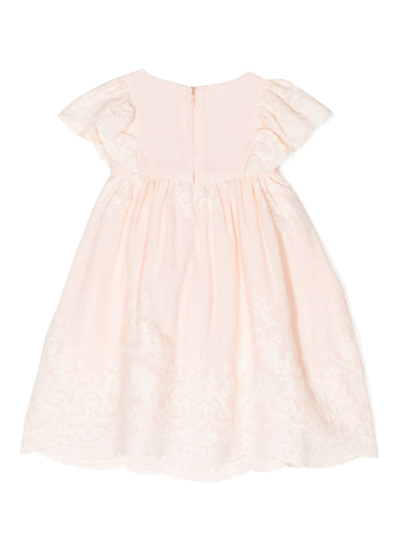 Shop Tartine Et Chocolat Floral-embroidery Pleated Dress In Pink