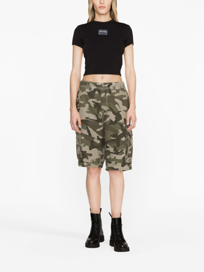 Versace Jeans Couture Logo-patch Cotton Crop Top In Black
