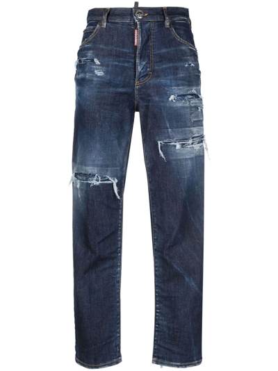 Shop Dsquared2 Distressed-effect High-waisted Jeans In Blue