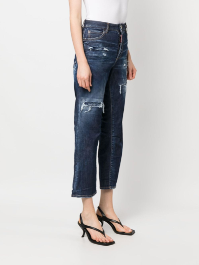 Shop Dsquared2 Distressed-effect High-waisted Jeans In Blue