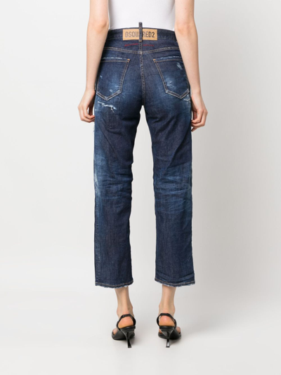 Shop Dsquared2 Distressed-effect High-waisted Jeans In Blue