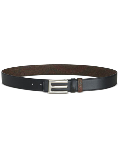 Shop Etro Logo-buckle Reversible Leather Belt In Black