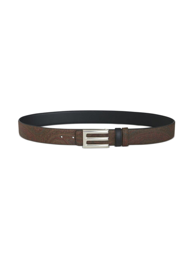 Shop Etro Logo-buckle Reversible Leather Belt In Black